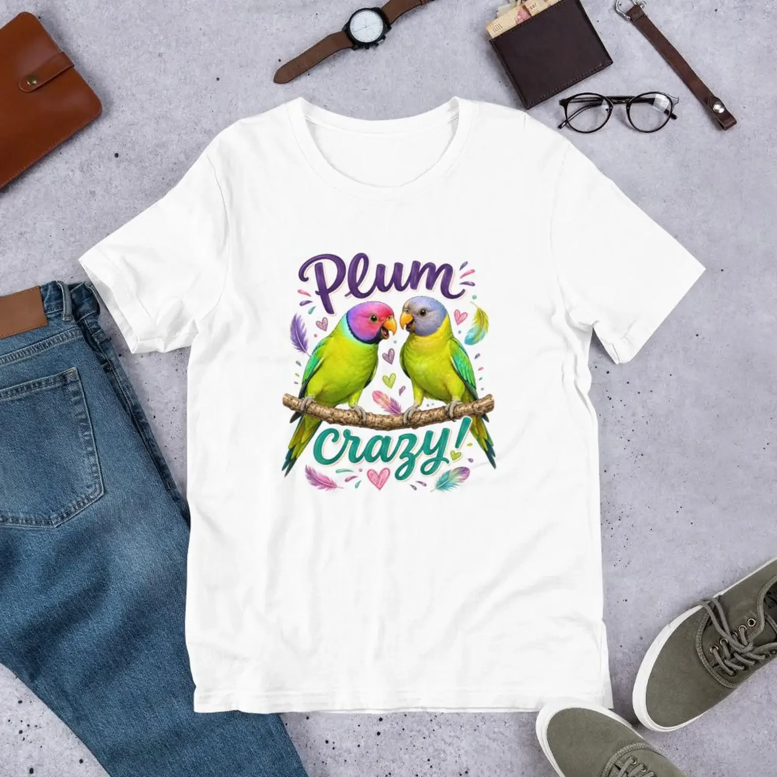 Plum Crazy Headed Parakeet T Shirt Funny Bird Lover Cute Parrot Avian Humor for Mom Dad vintage Washed Top For Everyday Wear