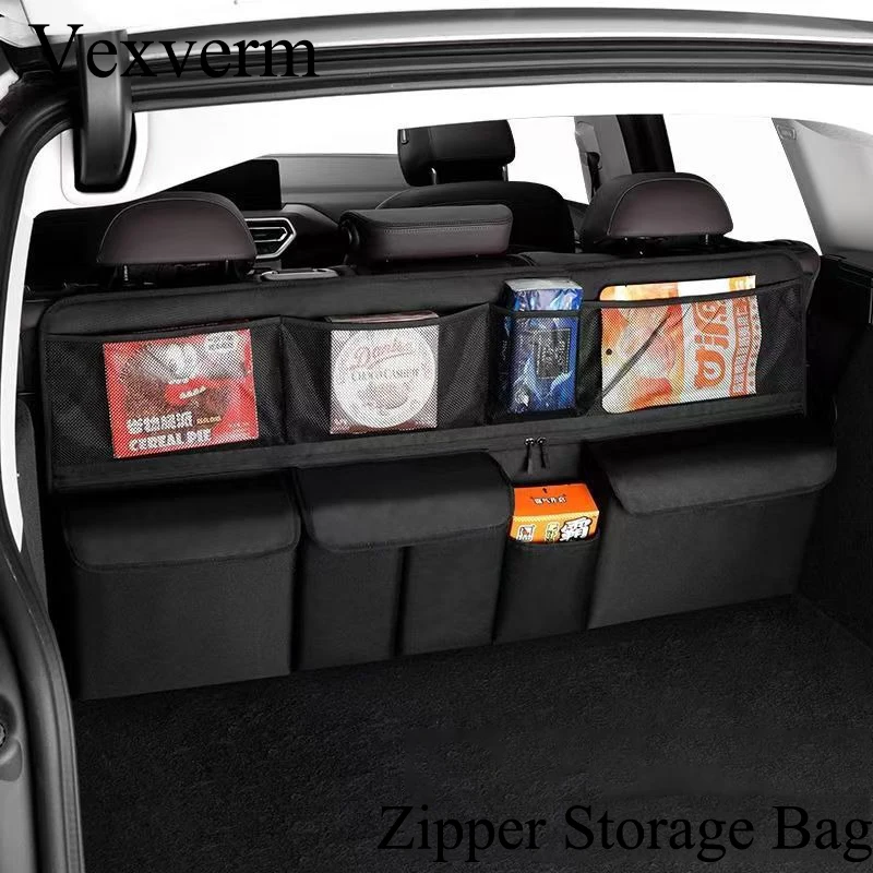 

Vexverm Trunk Organizer Multi-Pocket Hanging Car Backseat Storage Bag Mesh Pocket Zippered Compartment for SUV Minivans Truck