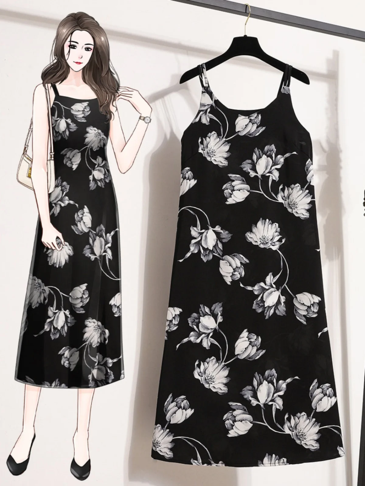 Plus Size Zomer 2024 Dames Chiffon Dr Bloemenprint Off-shoulder A-lijn Jurk Ele Afslanken Loose Fit Vloerlengte