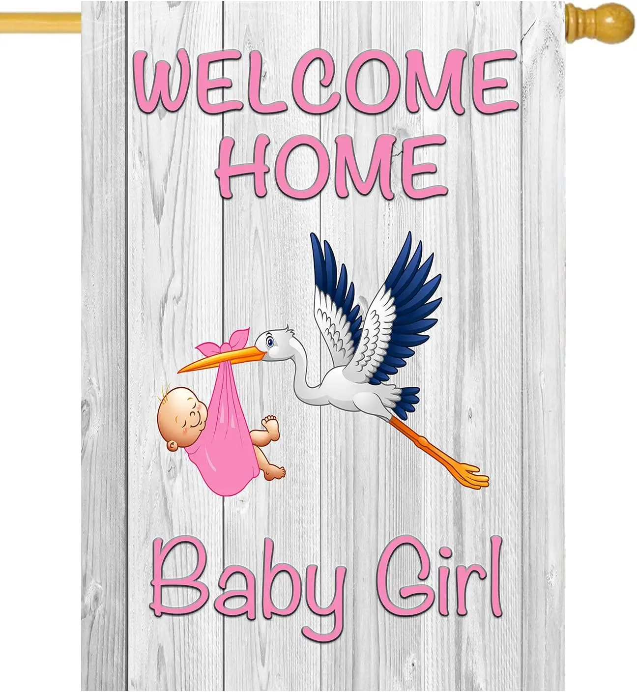 Welcome Home Baby Girl Garden Flag Baby Shower Birth Announcement Family Party Newborn Gender Reveal Lawn Yard Sign Pink Stork O