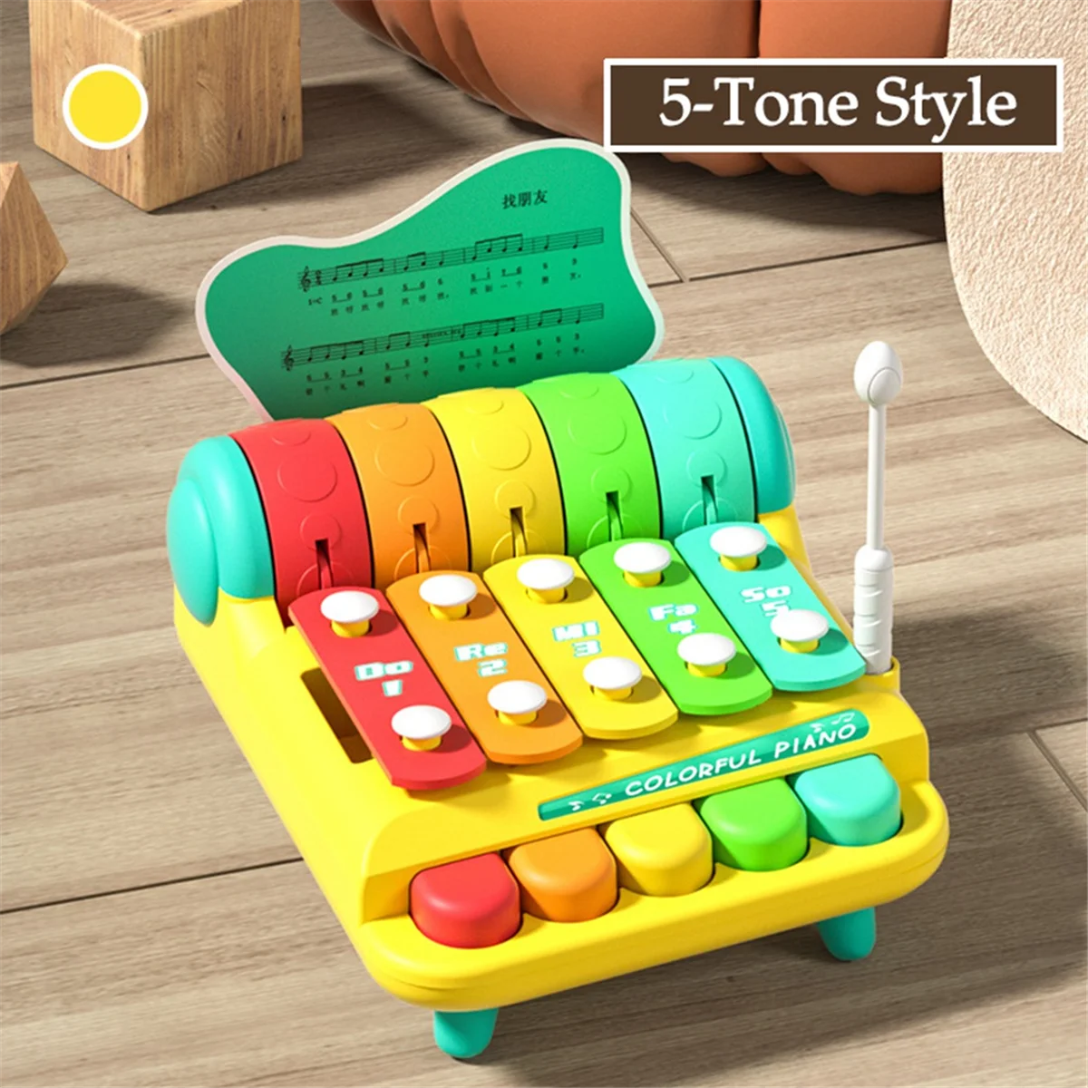 N84R Children'S Piano Toys Hand Percussion Instruments 2-in-1 Percussion Instrument Puzzle Five Tones Hand Tapping Piano,C