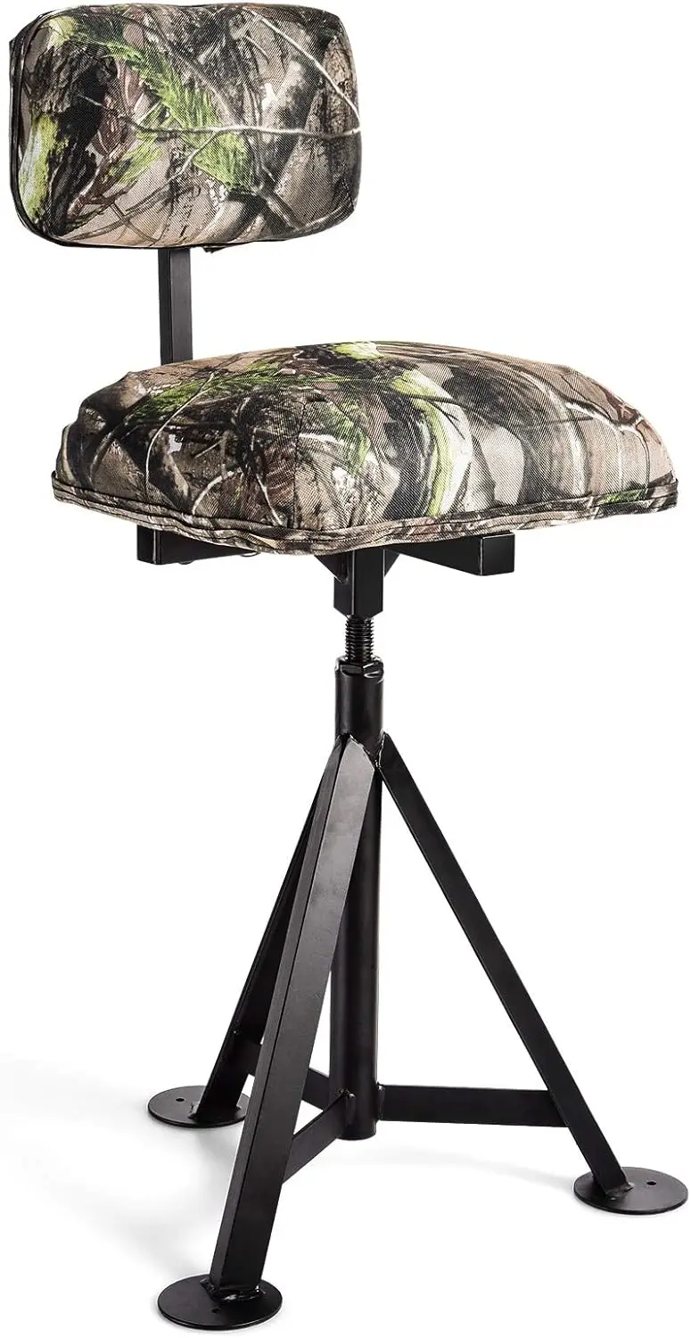 Swivel Hunting Chair, Folding 360° Rotatable Camo Hunting Seat, Adjustable Blind Stool Chair with Backrest for Hunting Camping O