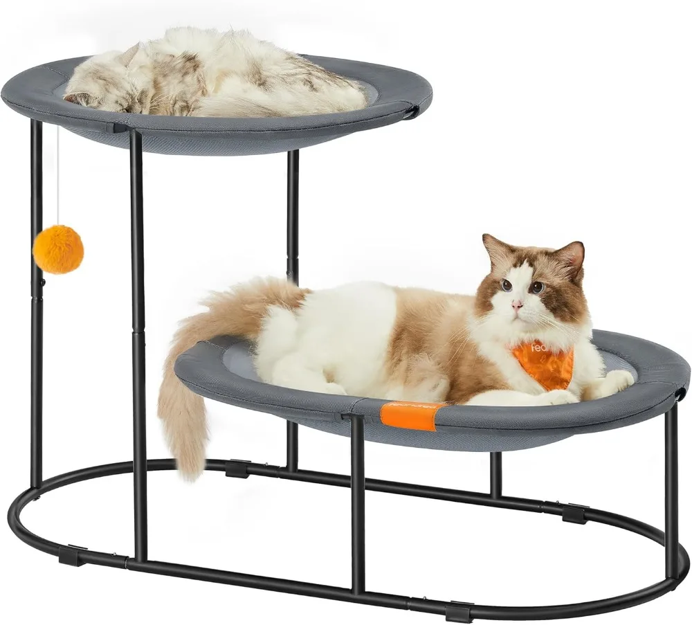 

Feandrea Cat Bed, 2-Tier Elevated Cat Bed, Breathable Cat Hammock for Multi-Cat Households, Indoor Cats, with Removable