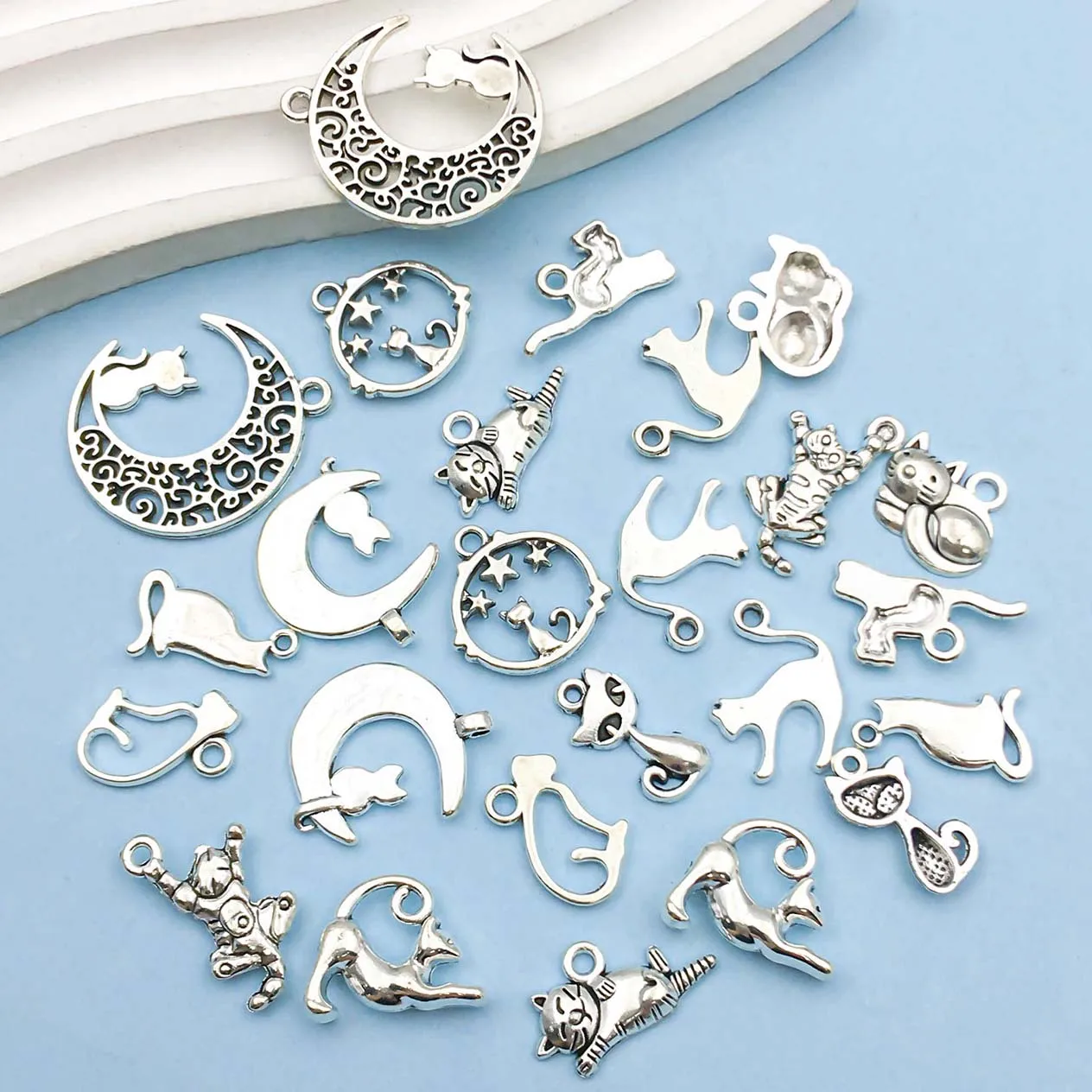 24Pcs Antique Silvery Alloy Pendant Animal Cat Charms Use For Jewelry Making Findings Crafting Accessory For DIY Necklace Bracel image 2