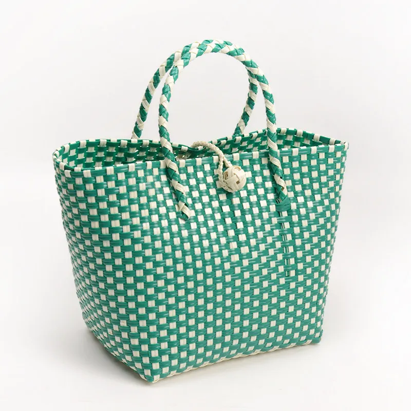 

Handwoven Vegetable Basket-Style Vacation Beach Tote Bag Women's Small-Batch Tote Bag for Storage