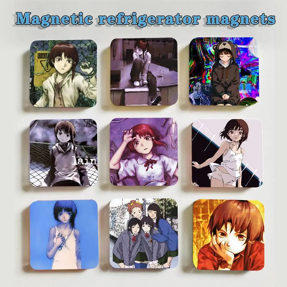 Serial Experiments L-Lain Cartoon Acrylic Fridge Magnet Set Creative Square Decorative Adhesive Stickers Magnets For Festival