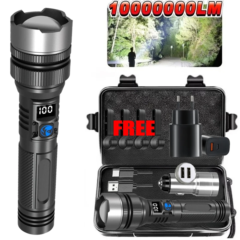 

Powerful LED Flashlight Rechargeable Zoomable Torch Portable Type-c Lantern Emergency Light for Outdoor Camping Hiking Cycling