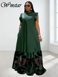 Wmstar vestidos de tamanho grande para a mulher festa verão roupas retalhos elegante comprimento total moda maxi vestido atacado dropshipping