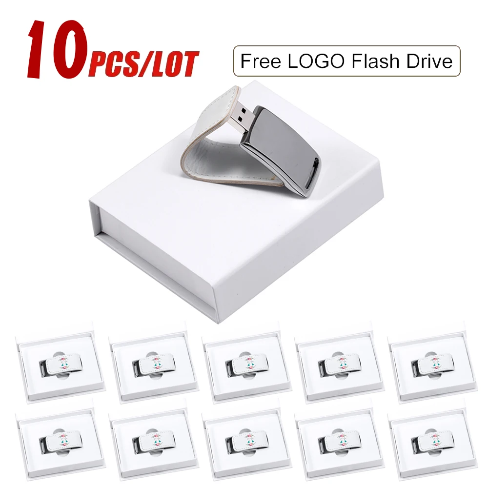 

10PCS/Lot Free Color Printing logo Gift USB 2.0 Flash Drive 16GB Pen Drive Real Capacity Leatcer Memory Stick 64GB Wedding Gifts