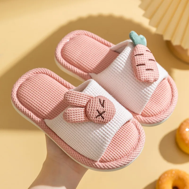 Cute Cartoon Rabbit Soft Soled Home Slippers Comfort Versatile Linen Children Shoes Antiskid House Slippers for Baby Pantuflas