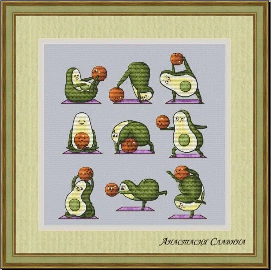 Cross stitch Kit 14CT  Canvas Cross Stitch DIY Embroidery Set DMC Threads Craft - 9-Yoga Avocado 30-33 Cross Stitch Set