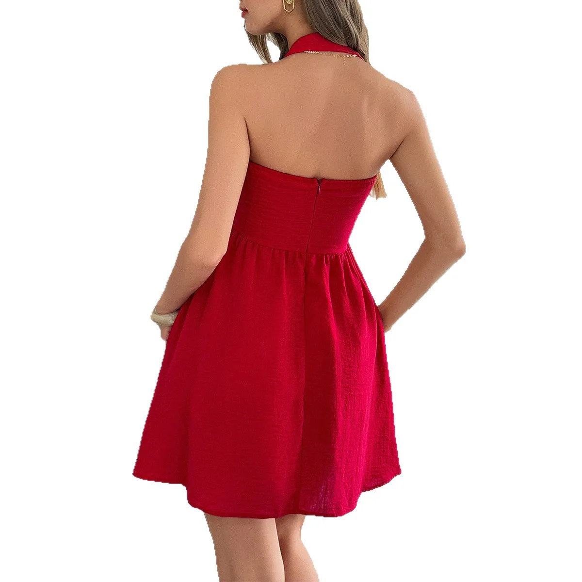 Europäisches und amerikanisches elegantes Temperament, Windhalsausschnitt, kurzes Kleid, Damenbekleidung, Frühling und Sommer