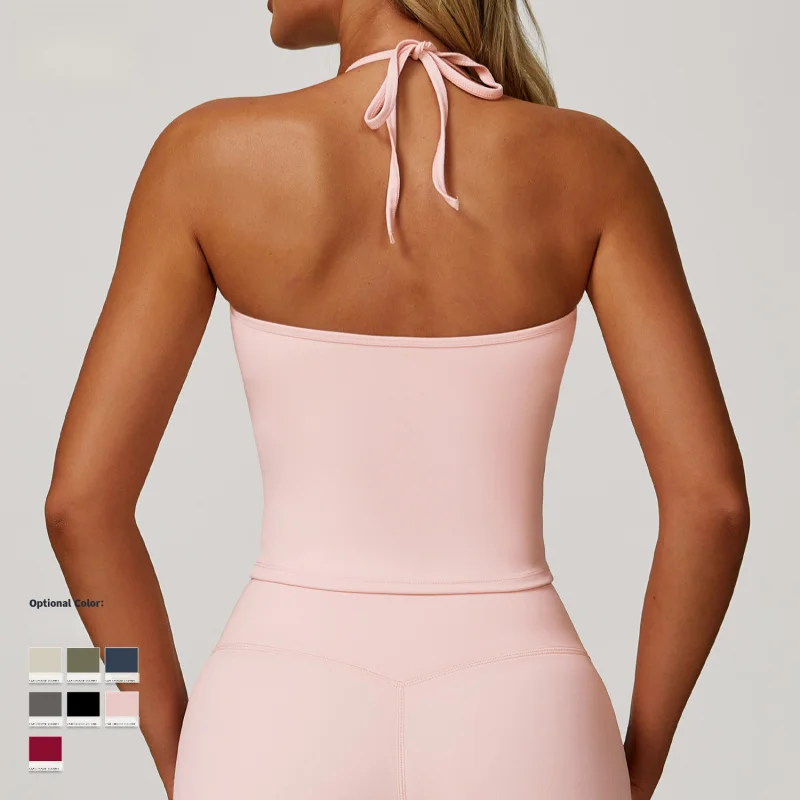 BIANHUI Strap Halter Neck Beauty Back Yoga Vest With Chest Pad Casual Tight Sports Quick-Dry Fitness Top For Women Clothes