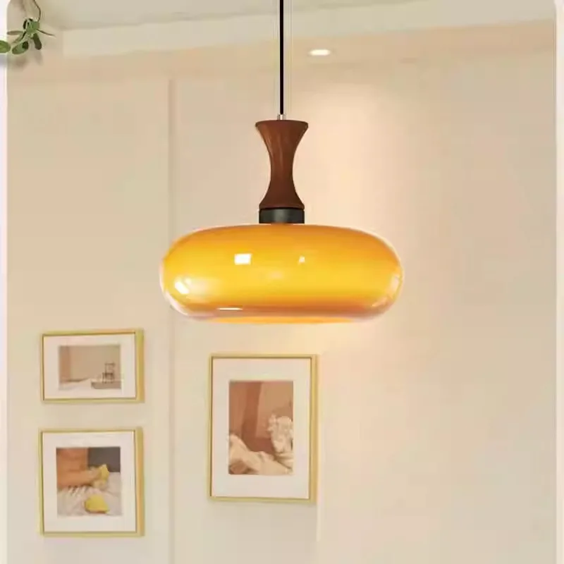 

Retro LED Round Glass Pendant Lamp Modern Indoor Light Fixture Corridor Bedroom Bar Dining Living Room Decor Orange Chandelier