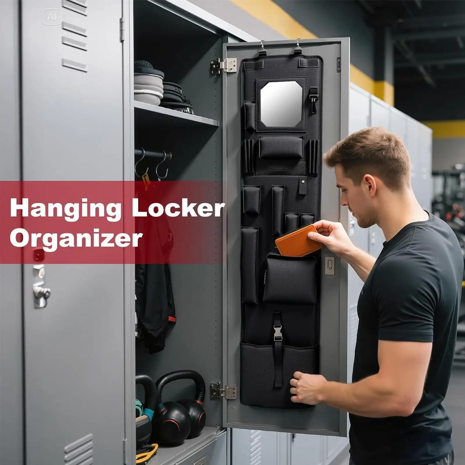

Locker Door Organizer Closet Door Organizer with Mirror Space-Saving Hangable Closet Storage Hanger for Closet Gear Bedroom