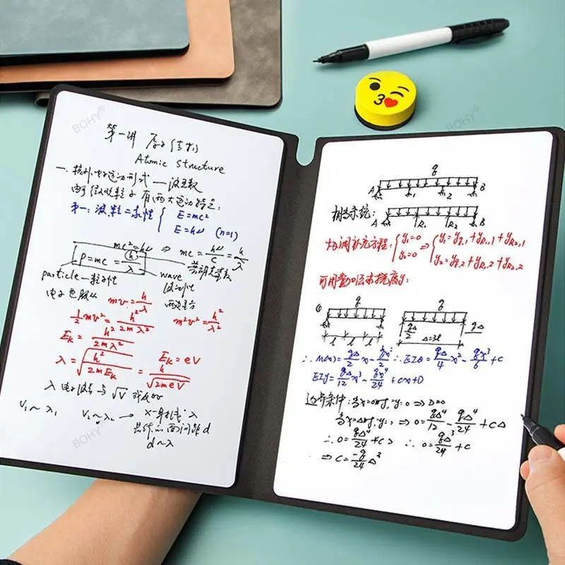 A5 Reusable Whiteboard Notebook Leather Memo Free Whiteboard Pen Erasing Cloth Weekly Planner Portable Stylish Office Notebooks