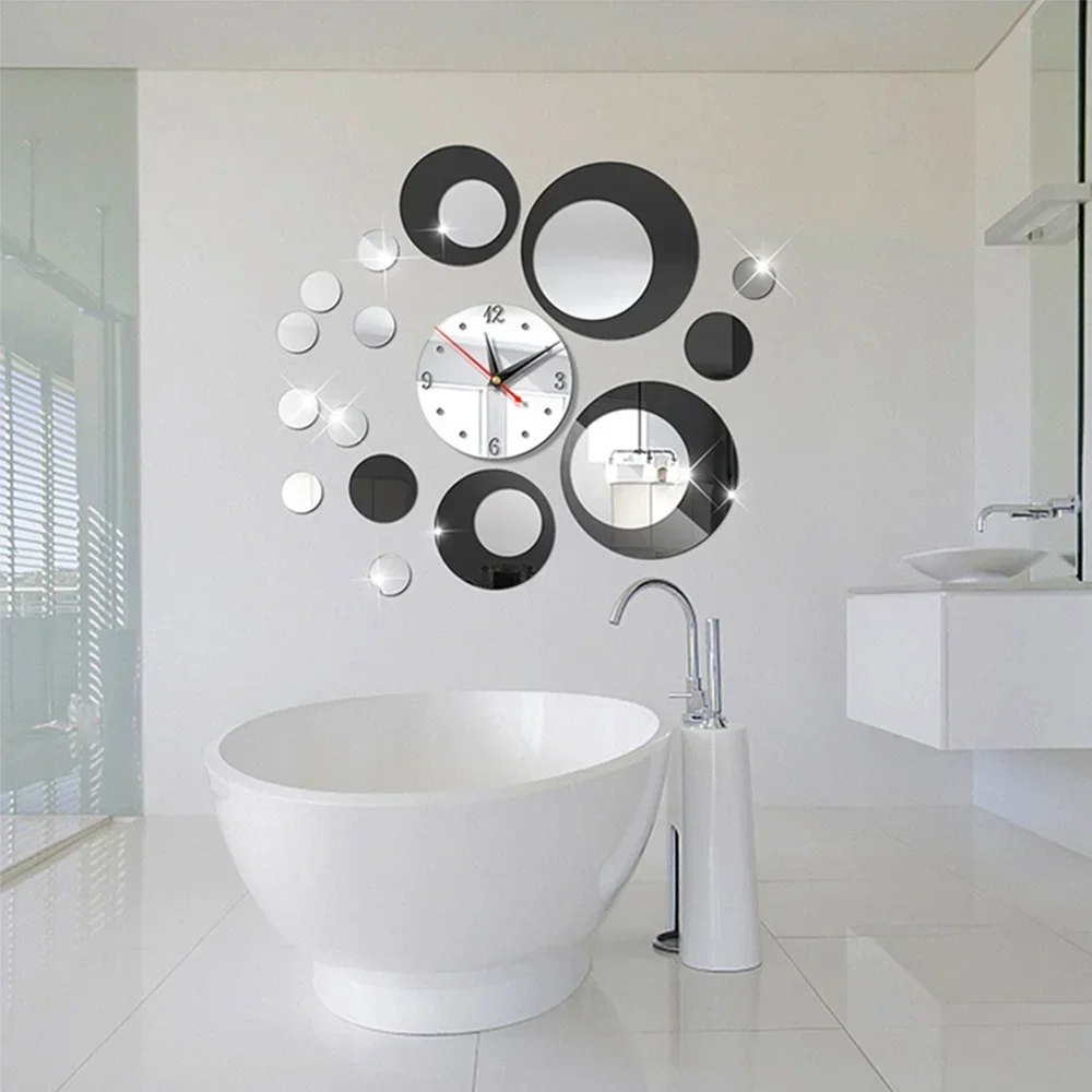 Acrylic 3D Round Color Matching Diy Combination Mirror Wall Clock Home  Stickers Personality Mute Modern Living Room