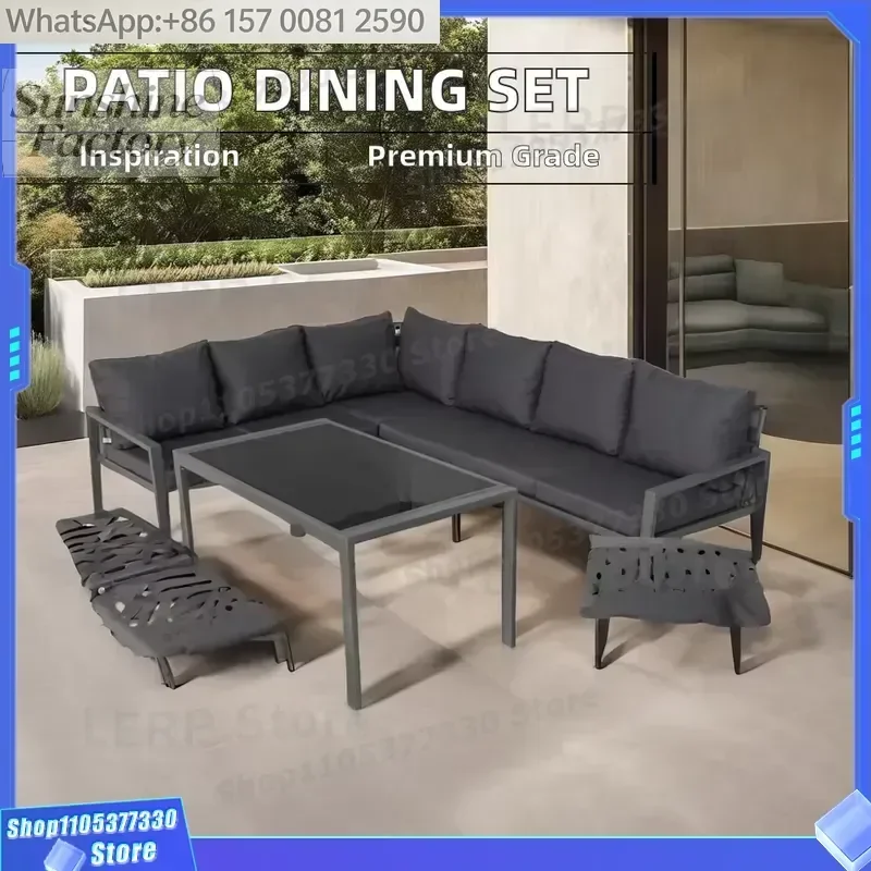 Modern Style Stainless Steel Outdoor Patio Garden Dining Table Chair Furniture Set Waterproof Fabric Park Hotel Farmhouse