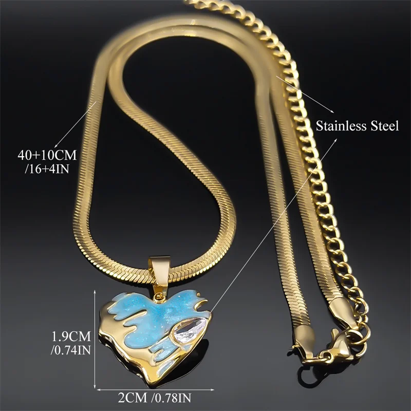 Zircon Colorful Enamel Lava Peach Heart Irregular Pendant Necklace for Women Stainless Steel Clavicle Necklaces Jewelry NZZZ403