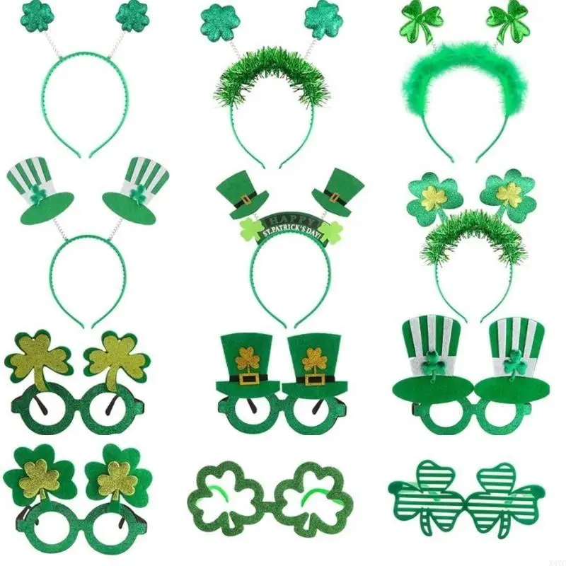 

X4YC Blingbling Headband Glasses Leprechaun Headwear Irish Party Props Karaoke
