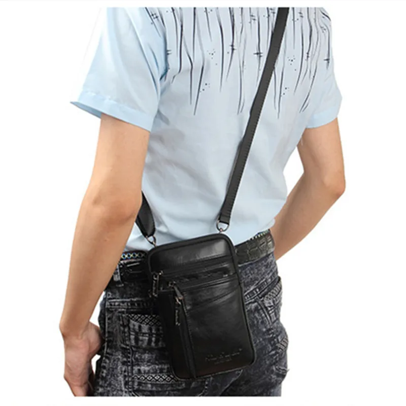 Bolso cruzado de cuero genuino para hombre, bandolera multifunción con cinturón para teléfono, Mini bolso de hombro para hombre, bolso de mano con correa de moda