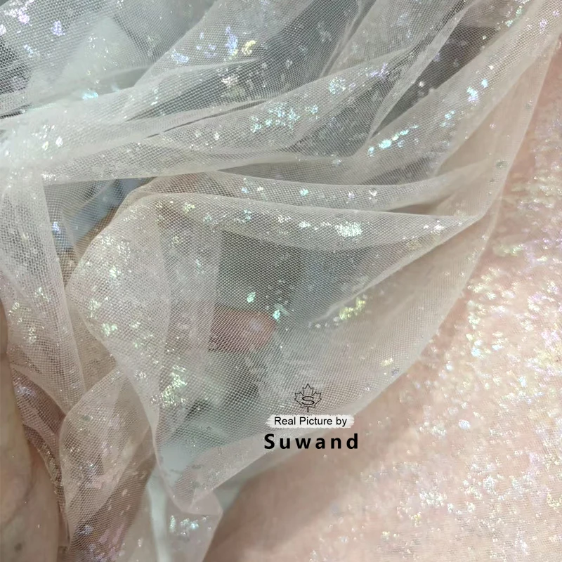 New Multicolored Metallic Foil Soft Tulle Fabric Sheer Wedding Celebration Curtain Cloth Mesh Layout DIY Sewing Net  Material