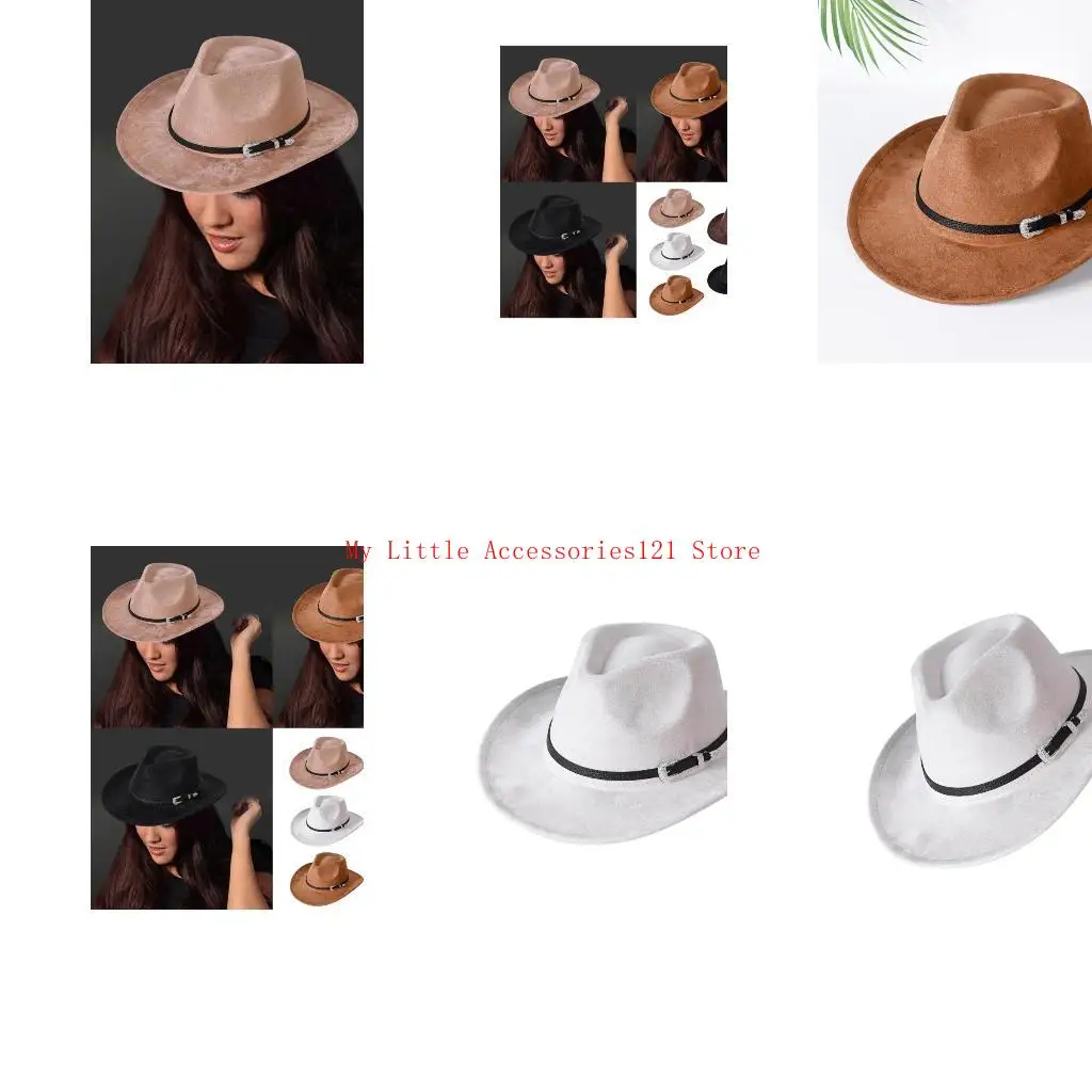 

Elegant Homburg Top Hat with Wide Brimmed Unique Silver Buckles for Outdoor