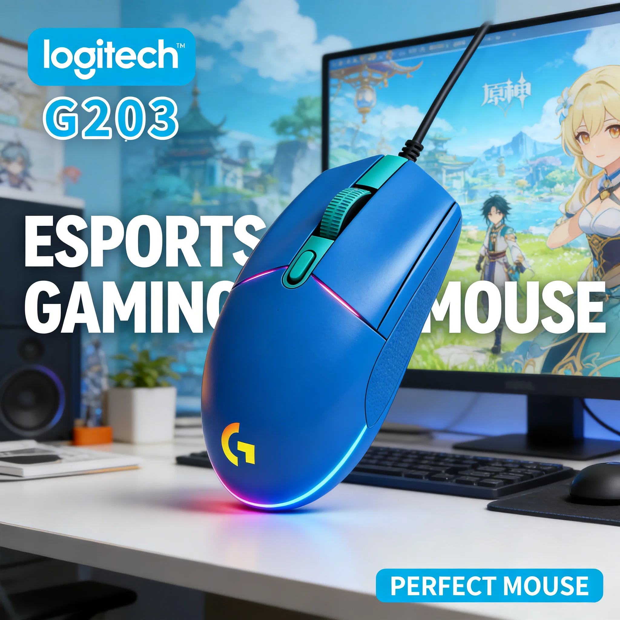 g203-メカニカルゲーミングマウス-有線-rgb-照明付き-fps-ゲーム、オフィス、家庭用-人間工学に基づいたデザイン
