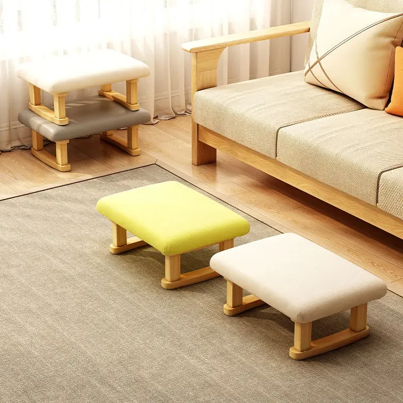 

Solid Wood Footstool Shoe Stool Living Room Simple Sofa Footstool Anti-slip Footrest Sponge Cushion Home Leisure Chair