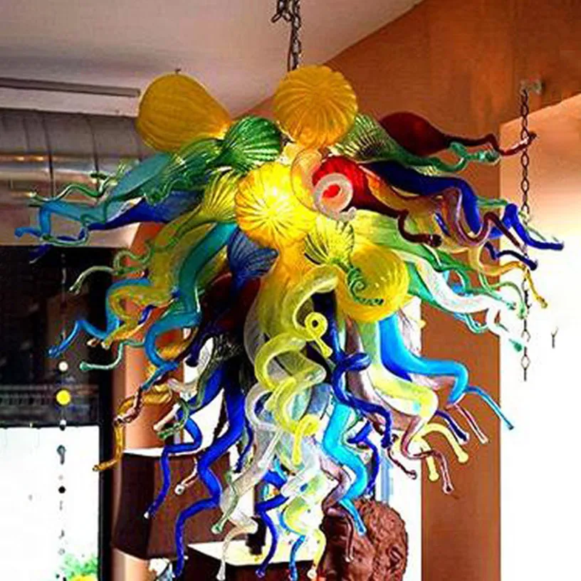 Retro Hand-Blown Glass Chandelier Pendant Lamp 24 Inch Colorful Ceiling Light for Home Decor