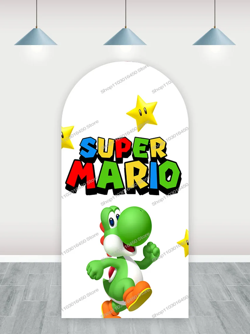 Telón de fondo de arco de Super Mario Brothers para niños, decoración de fiesta de cumpleaños, Fondo de fotografía, accesorios de estudio de poliéster