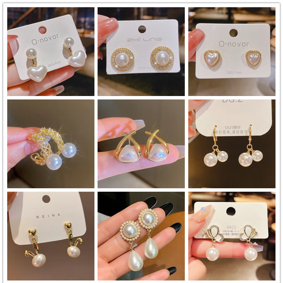 Korean Imitation Pearl Pendant Earring for Women Trend Round Heart Flower Bowknot Water Drop Earring Elegant Jewelry Accessories