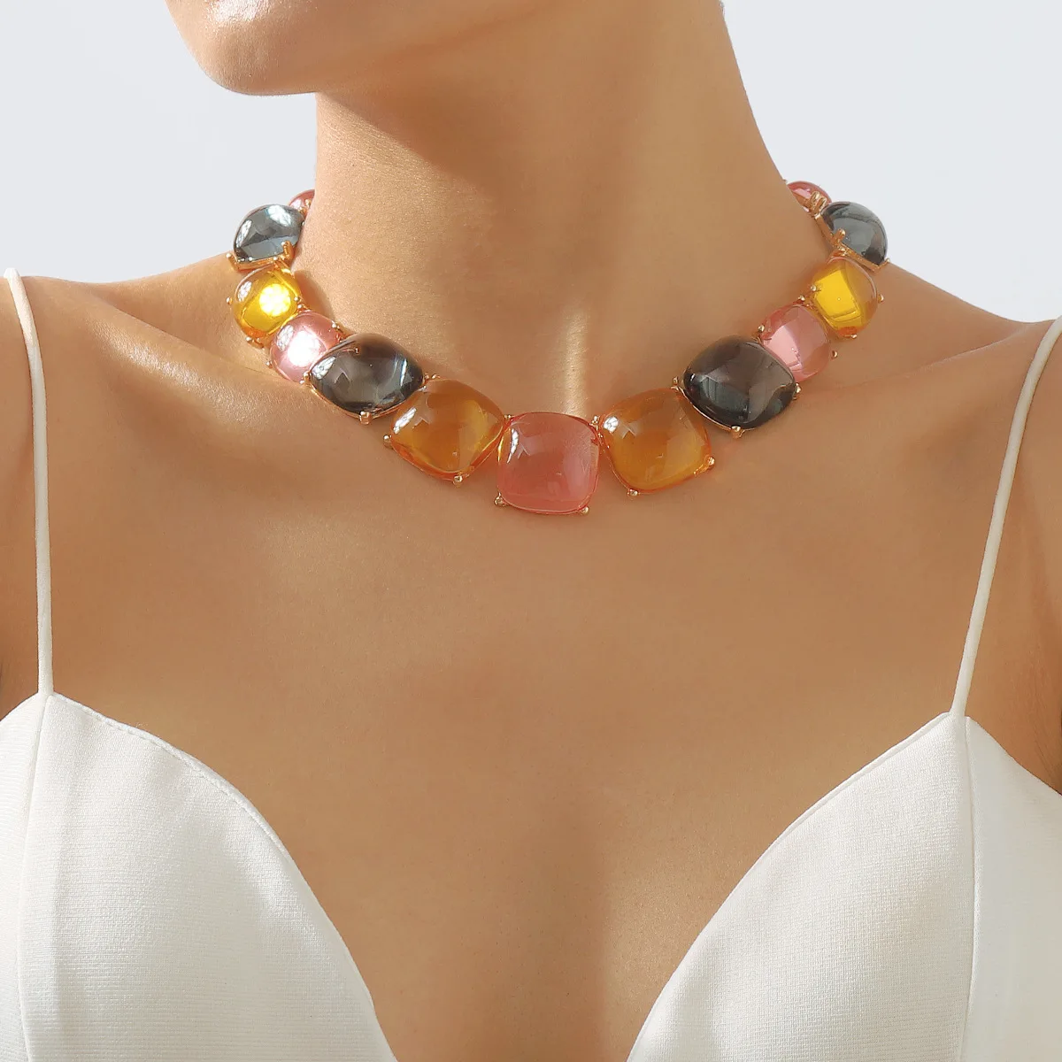European And American Classic Geometric Candy-Colored Resin Clavicle Chain For Woman Party Fashion Accessories
