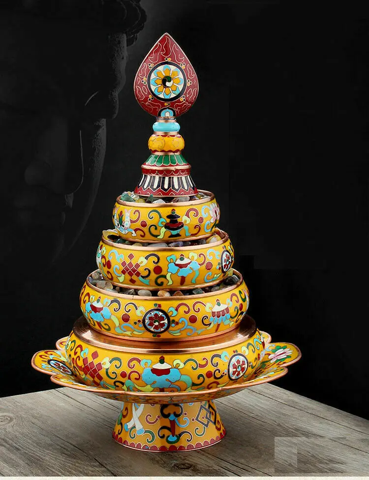 14'' Nepal Tibet Copper Cloisonne Buddhism Eight Auspicious Symbols Mandala