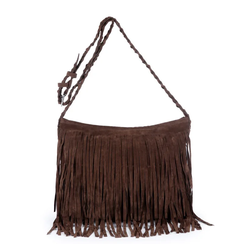 Fashion Retro Faux Suede Fringe Women Messenger Bags Tote New Handbag Tassel Shoulder Handbags Crossbody Bag Tassel Bucket