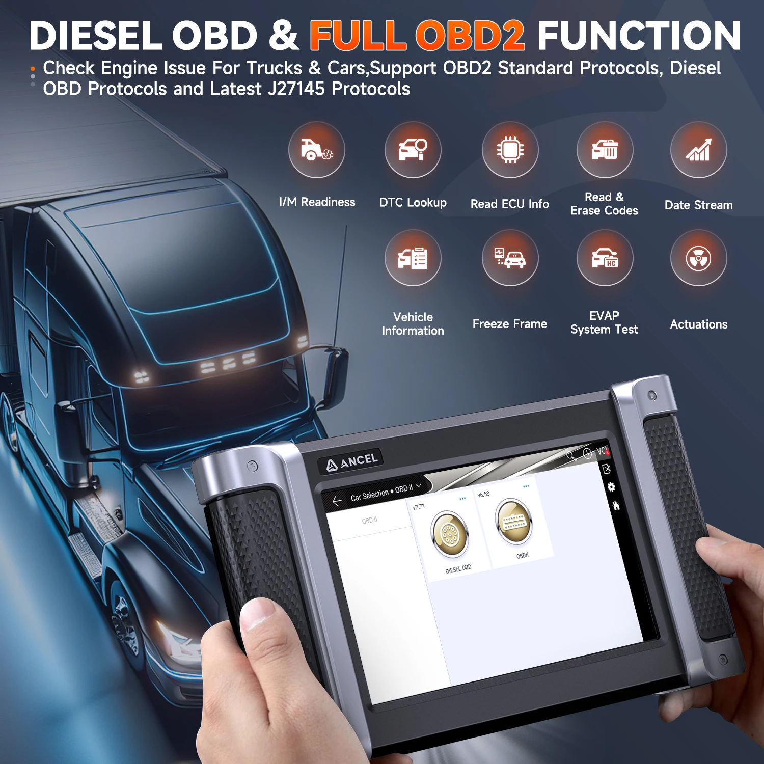 ANCEL HD8000 Diesel Heavy Duty HD Truck Scanner DPF Regen OBD2 Diagnostic Tool Full System For Fuso Hino ISUZU ﻿