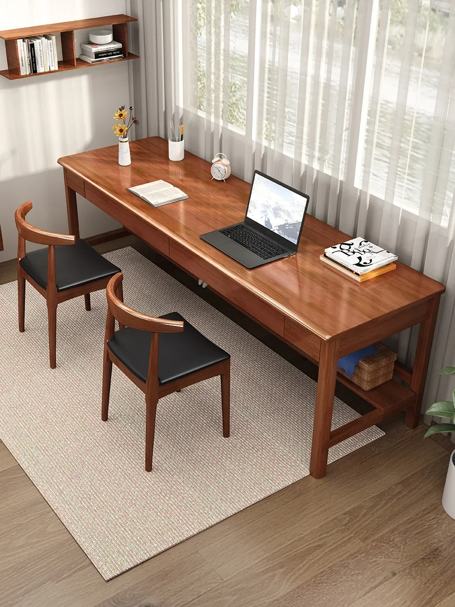 Solid wood desk by the window, long strip table, home study, office desk, minimalist computer desk, bedroom,