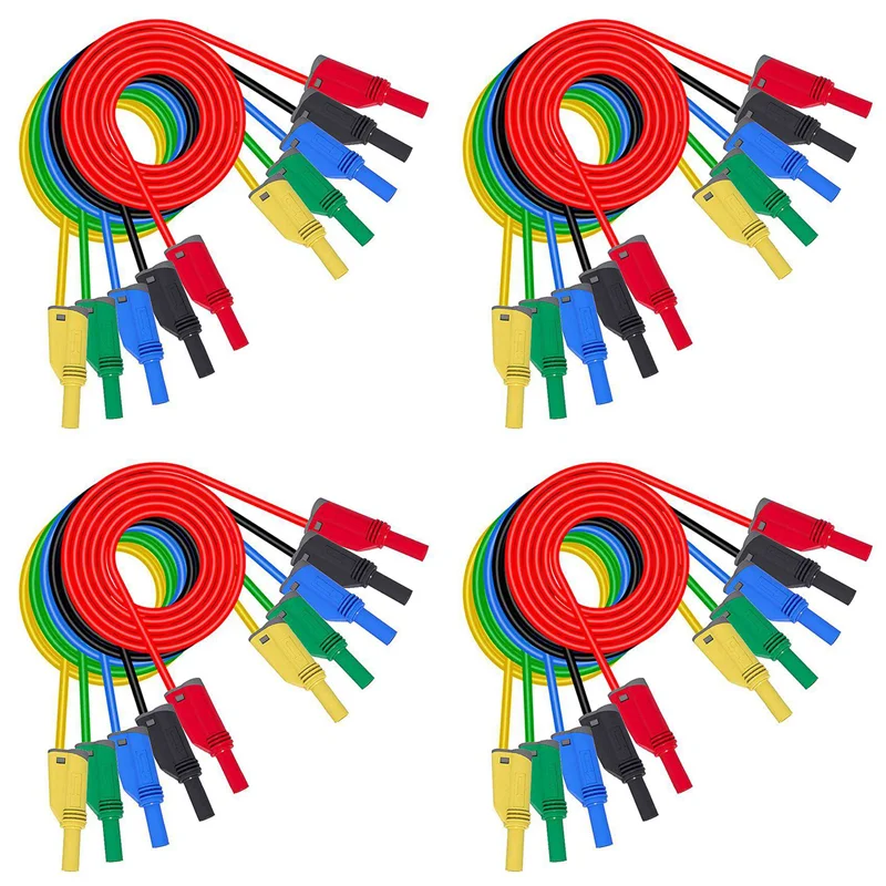 

B24B 20 шт. силиконовые тестовые провода с разъемом типа «банан» 4 мм, полностью изолированный, безопасный кожух, штабелируемый удлинительный кабель с разъемом типа «банан»
