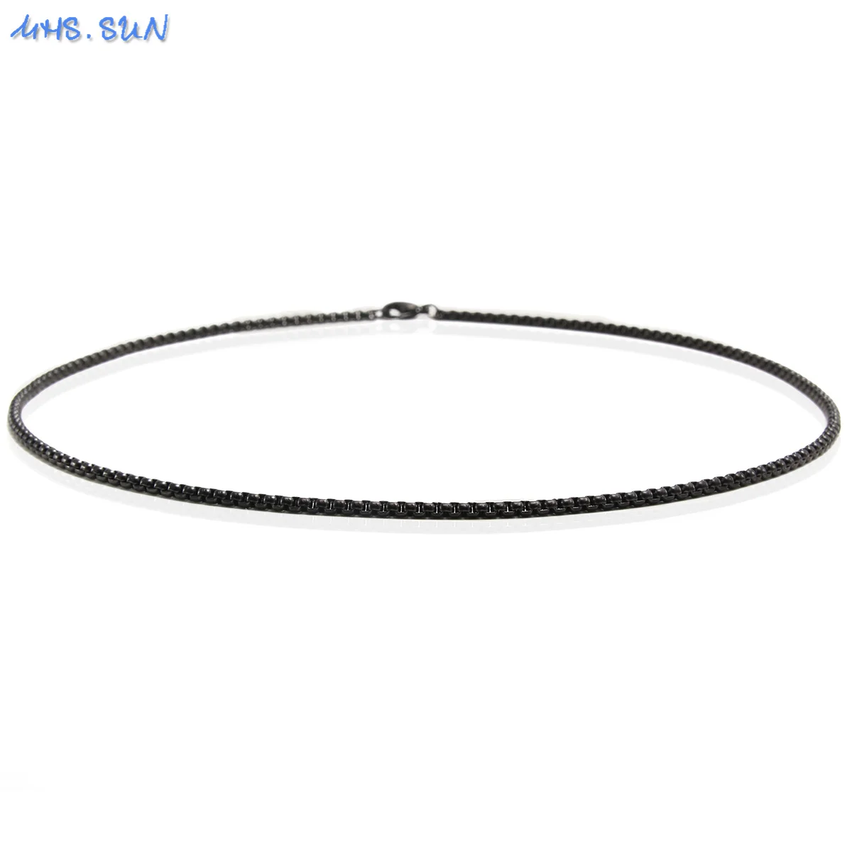 MHS.SUN Black Square Pearl Necklaces Stainless Steel Round Box Chain Different Lengths Choker For Women Men Fashion Jewelry