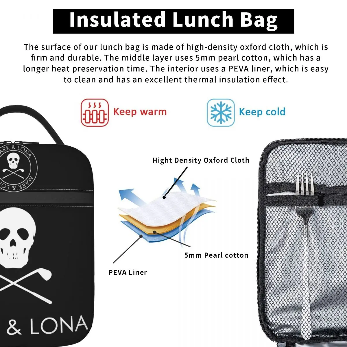 Fashion Marks & Lonas Insulated Lunch Bag Cooler Bag  Meal Container Portable Lunch Box Tote Men Women School Travel