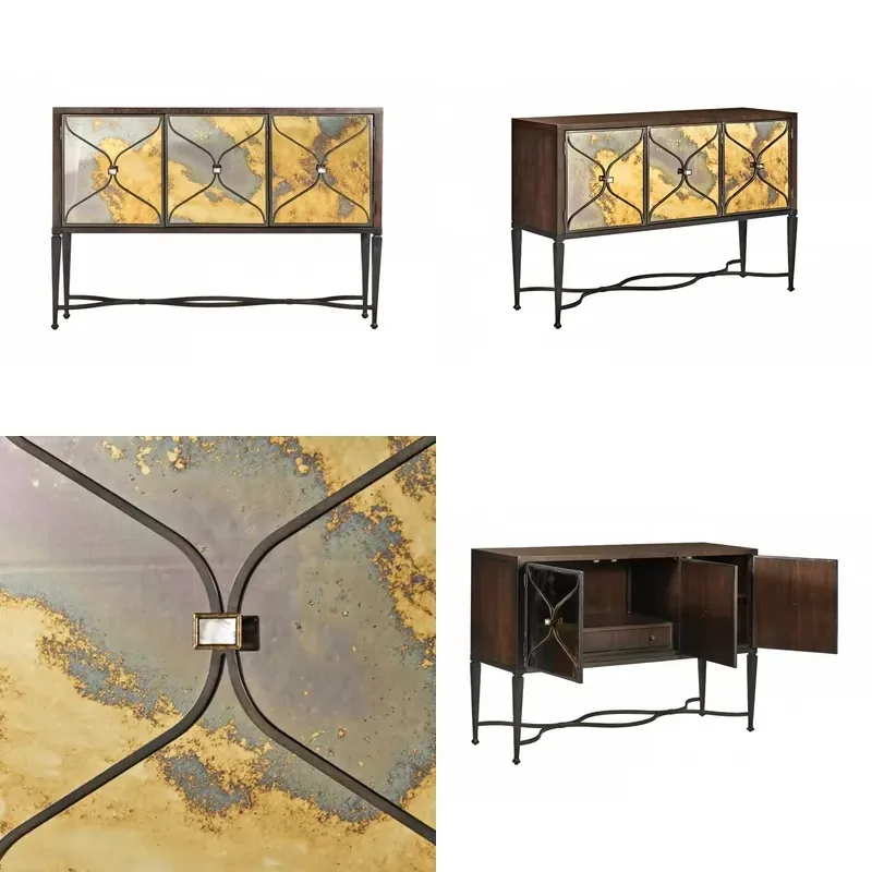 Custom Luxury Bohemian Vintage Solid Wood Three Door Locker Living Room Cabinet Mirror Glass TV Display Cabinet Hotel