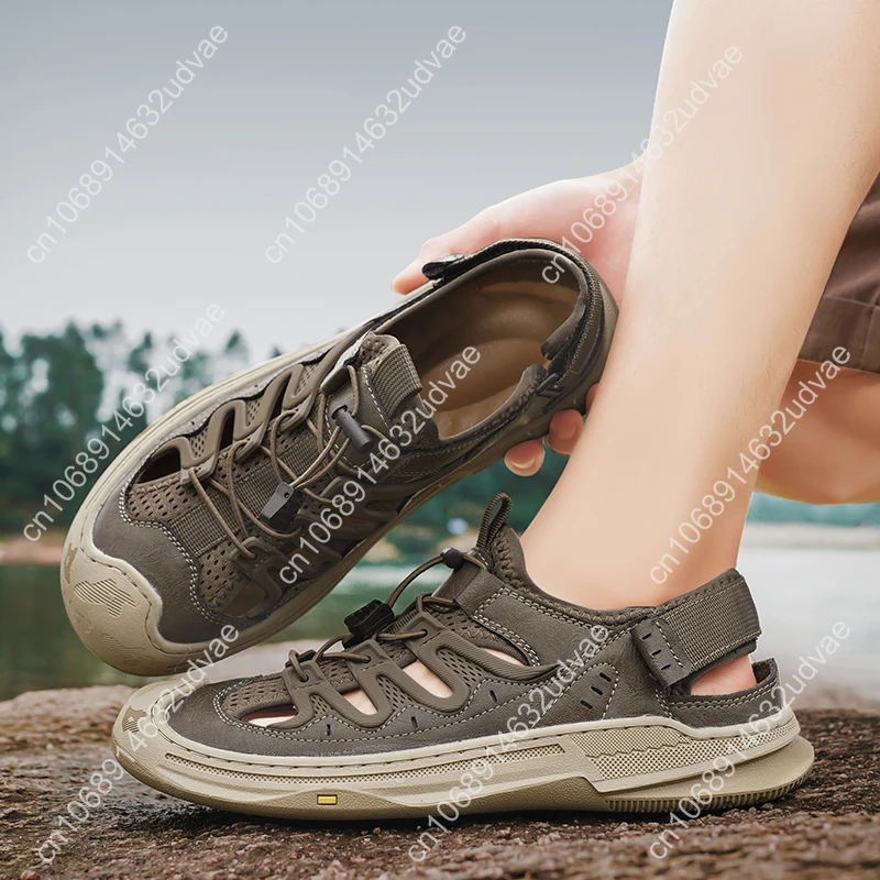 Sandali da uomo estivi Scarpe casual da uomo in vera pelle Sandali da uomo in pelle da esterno per uomo Scarpe da spiaggia Scarpe da uomo romane