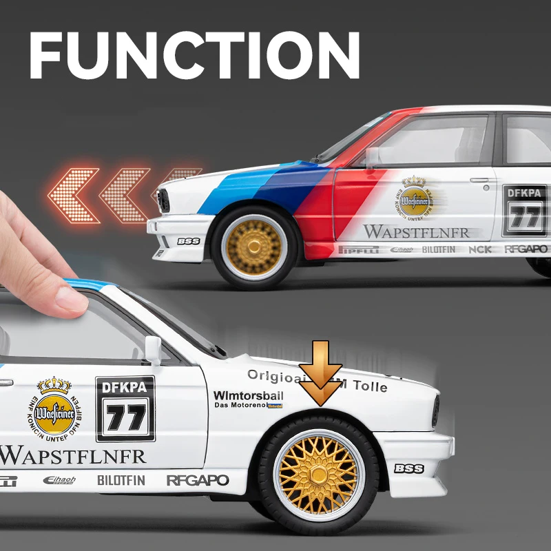 1:24 BMVV M3 Super Racewagen Hoge Precisie Legering Model Diecast Metaal Hoge Simulatie Geluid Licht Trek Kid Gift Verzamelen Of