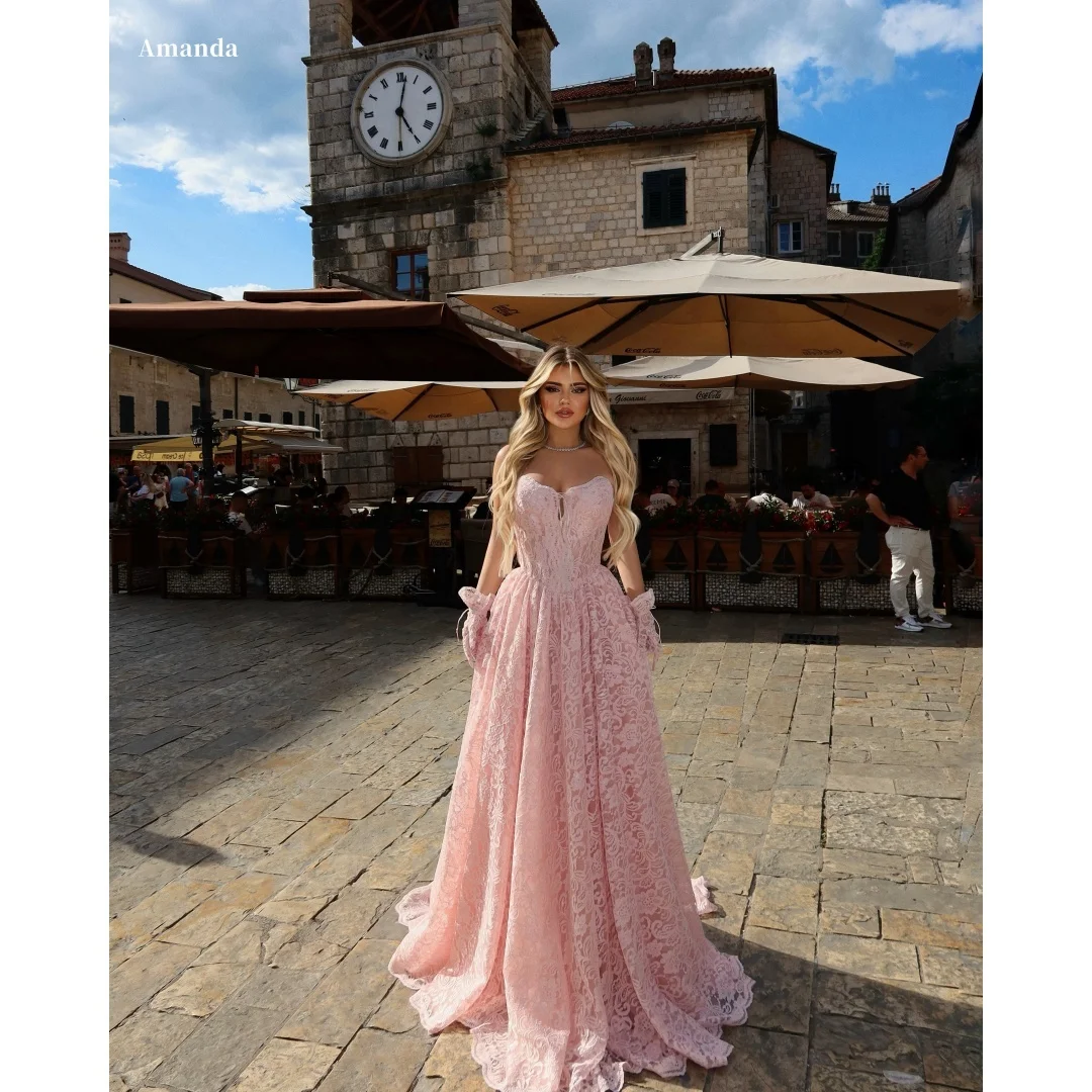 

Amanda Customized Pink Strapless Lace Corset Formal Evening Prom Dress vestidos de noche 2026 New Arrival Elegant Party Gown