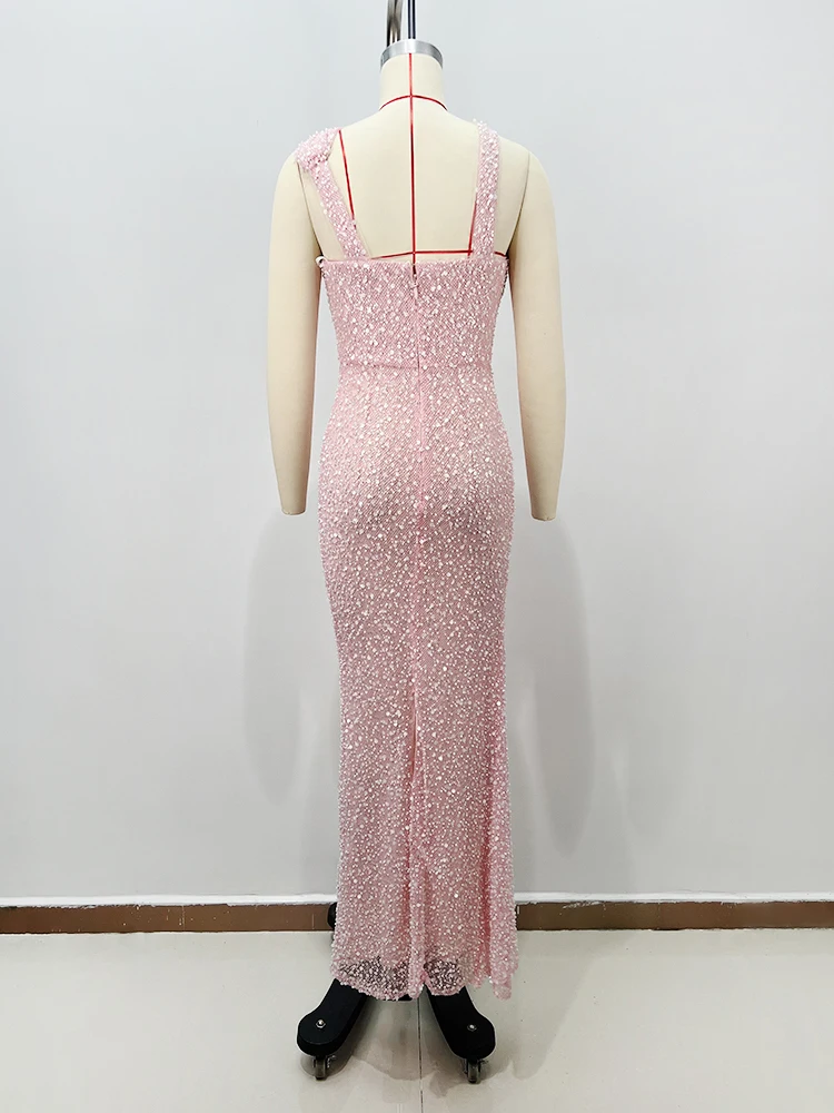 Elegante rosa Pailletten-Abendkleider mit Ausschnitten – One-Shoulder-Kreuzträger-Formelles Kleid für Damen 2025, neu, Vestido De Noite