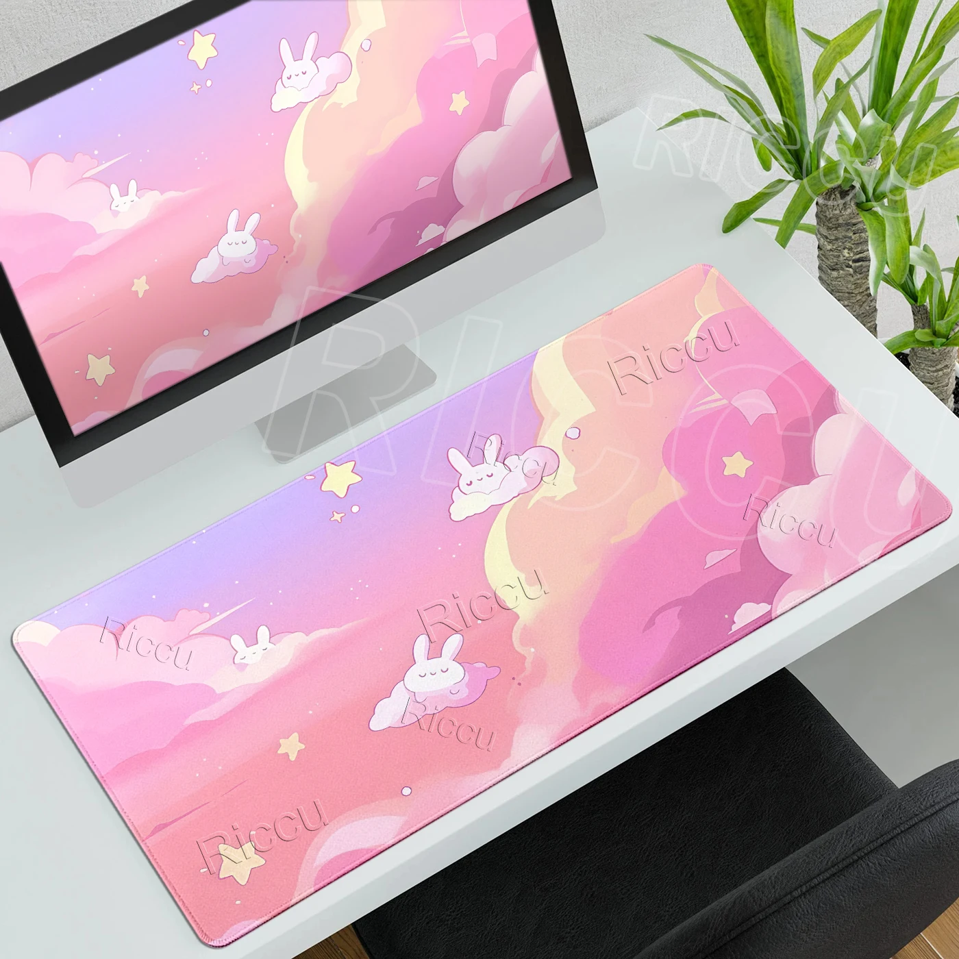XXL Rubber Desk Pad Protector Pink Bunny Mouse Pads Office Computer Keyboard Decoration Rug Kawaii Rabbit Non-Slip Aesthetic Mat