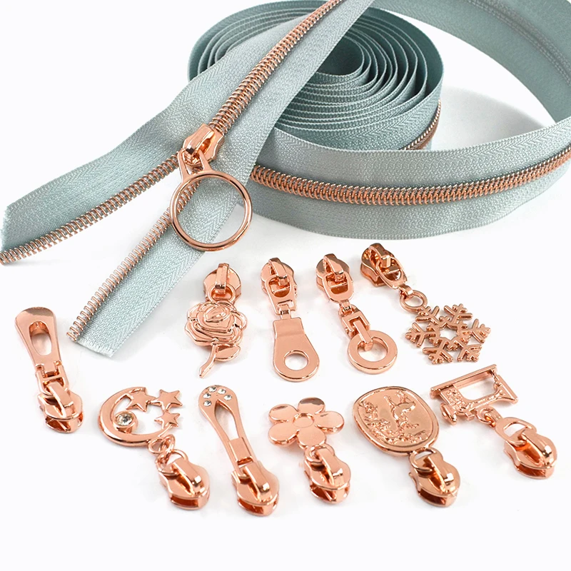 

10/20/30Pcs 5# RoseGold Nylon Zipper Slider Puller for Pocket Handbag Jacket Dress Zip Zips Repair Kit DIY Sewing Accessories