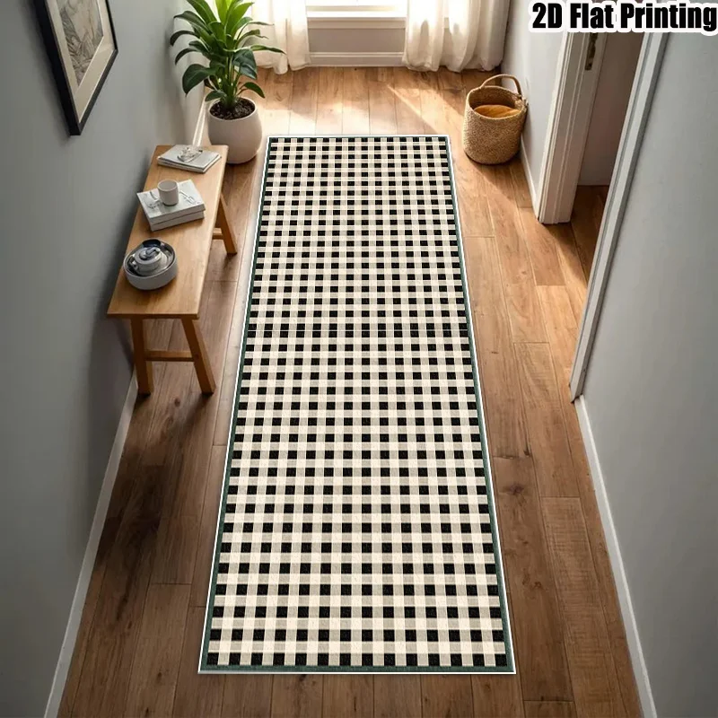 Black White Checkered Simple Nordic Modern Runner Rug for Kitchen Durable Geometric Pattern Carpet Floor Mat Cover
