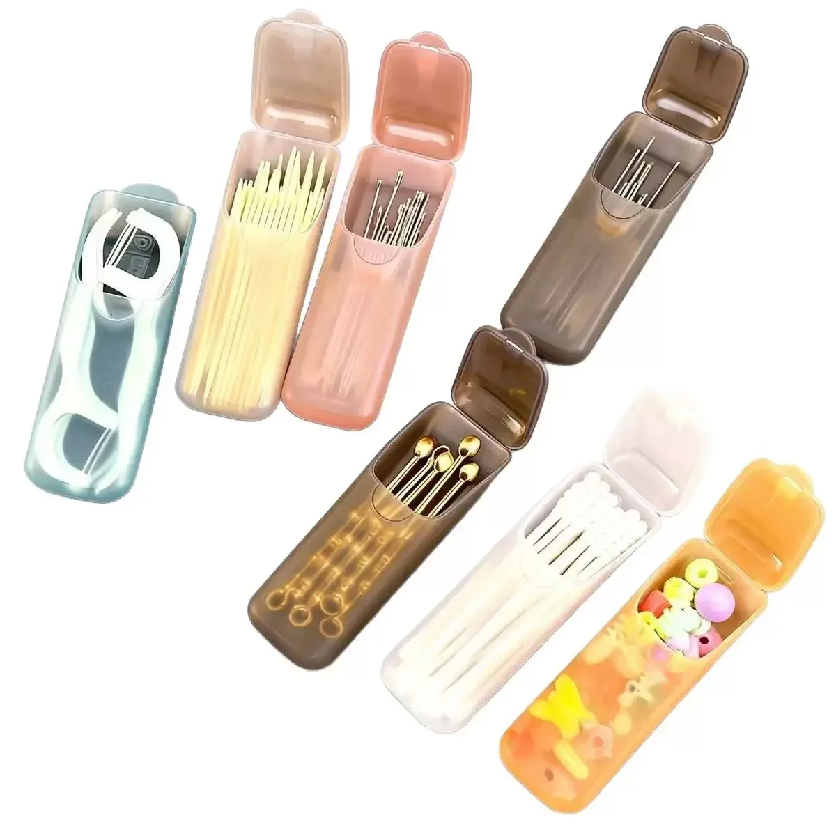 4pcs Mini Portable Storage Boxes,Small Parts Organizer Travel Toothpick, Dental Floss, Pill, and Jewelry Storage Compartments