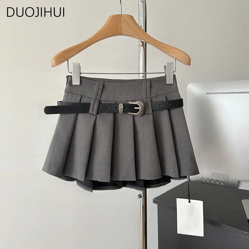 DUOJIHUI Vintage americano con cintura Casual donna gonne estate Sexy a-line moda tinta unita semplice cerniera minigonne femminili